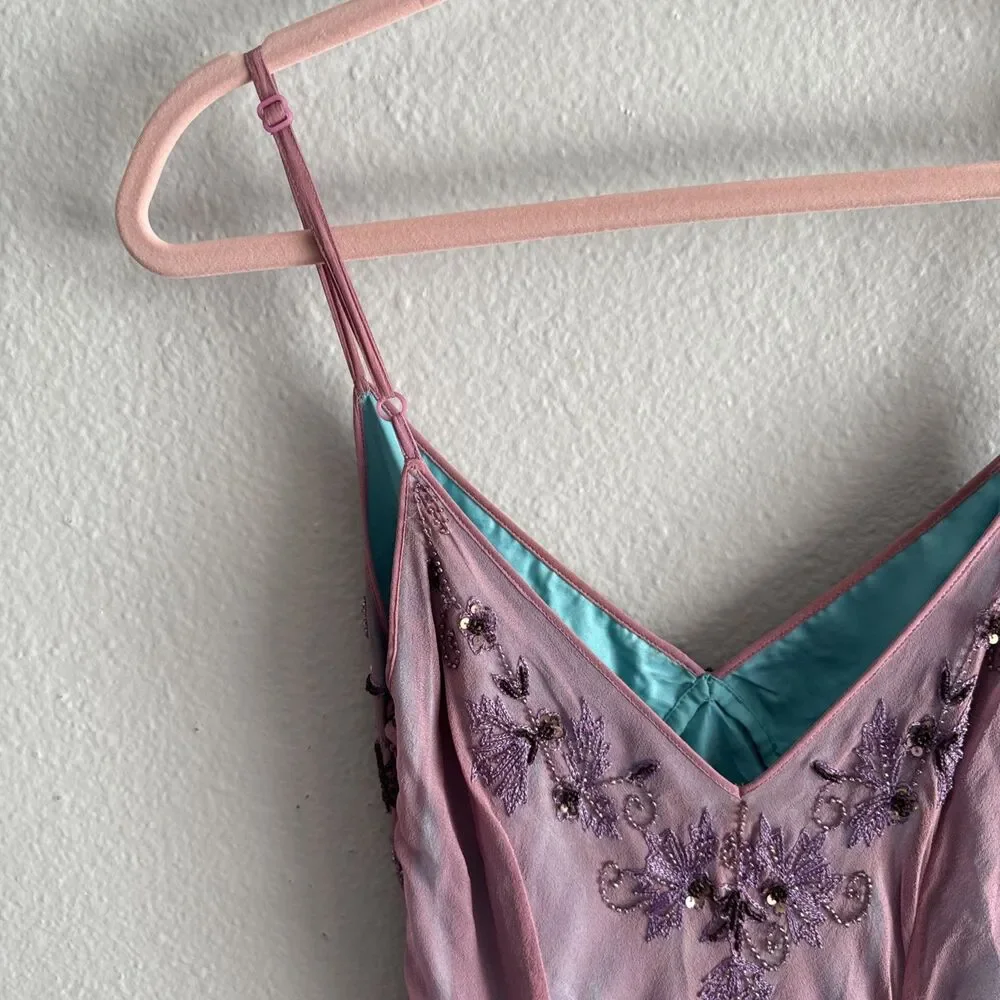 NWT VTG Adrianna Papell Purple/Teal Y2K Fairy Mermaid Silk Beaded Dress Sz 14 - Picture 10 of 15